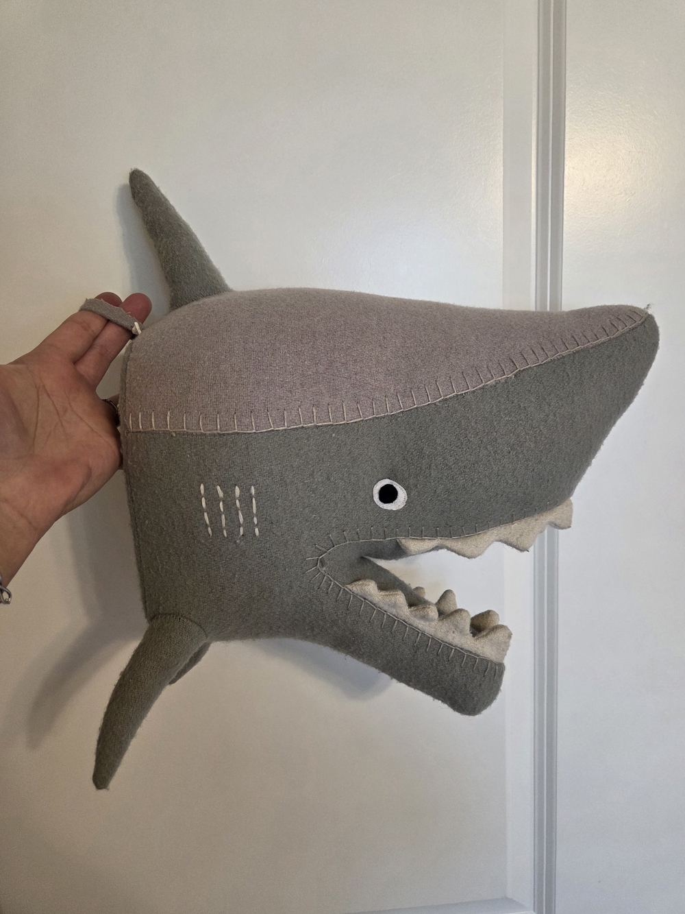 Plush Shark Wall Decor in Light Gray
